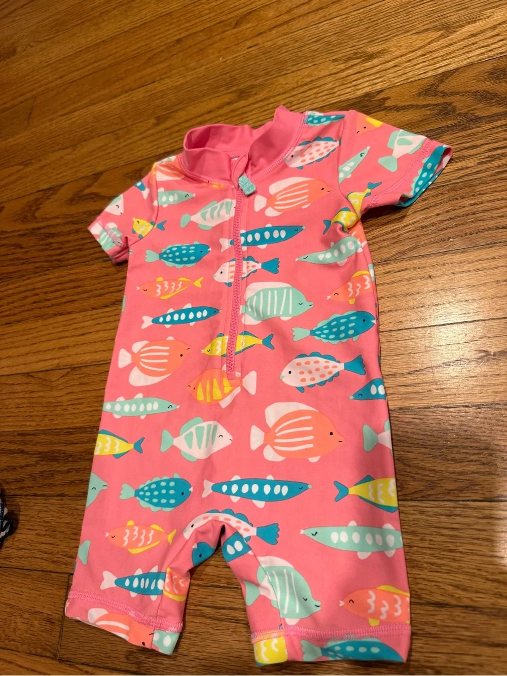 Carters size 6m Girls Pink Fish Print Short Sleeve Swim Romper
